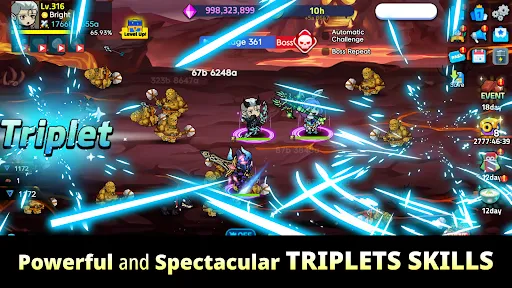 Triplet Heroes 1.6.5 APK + MOD [Menu, Damage, High Exp] - screenshot 1