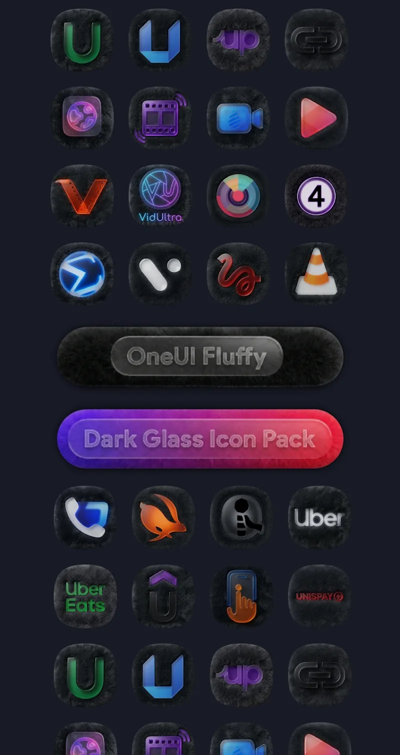 OneUI Fluffy Dark Glass Icons v1.5 APK (Full Version) - screenshot 1
