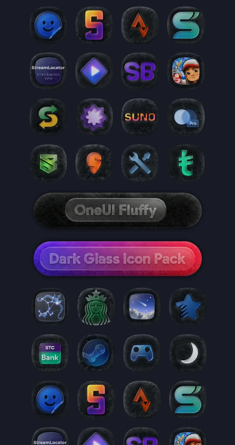 OneUI Fluffy Dark Glass Icons v1.5 APK (Full Version) - screenshot 2