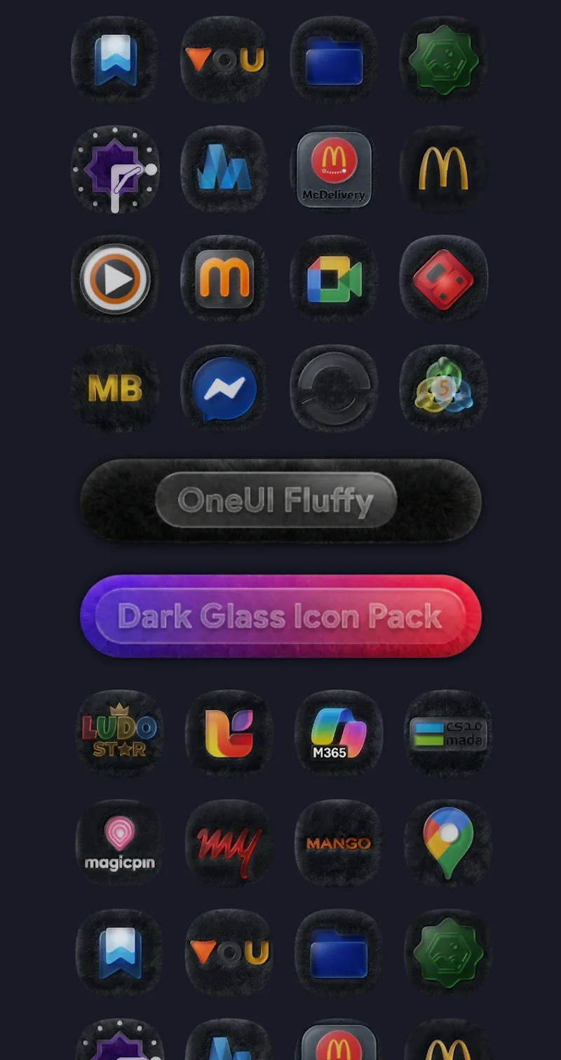 OneUI Fluffy Dark Glass Icons v1.5 APK (Full Version) - screenshot 3