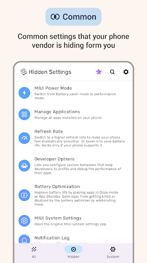 Hidden Settings - screenshot 1