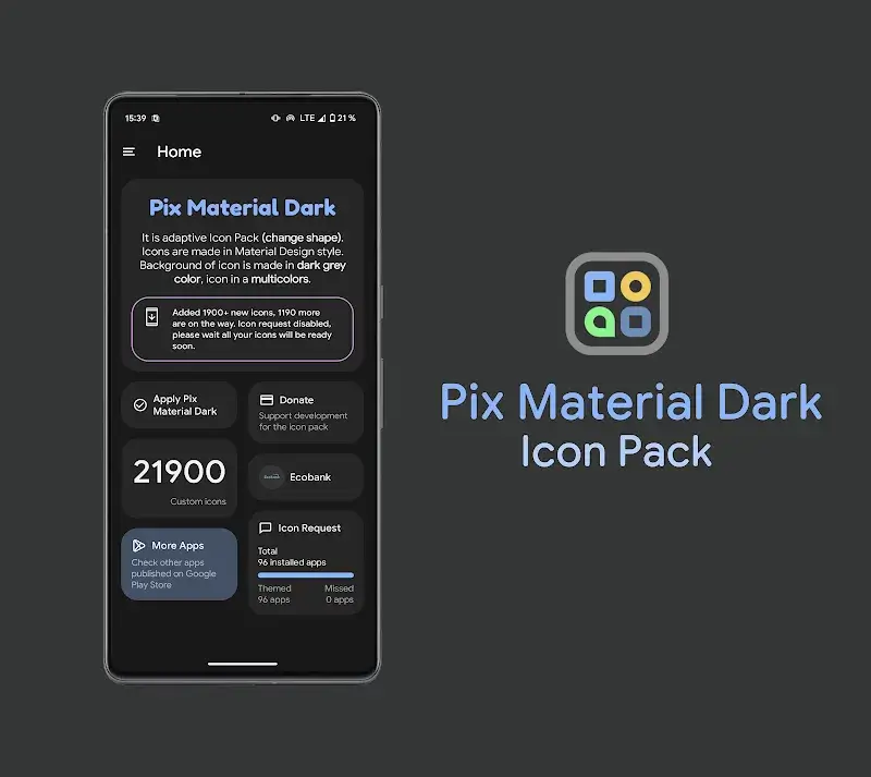 Pix Material Dark Icon Pack v8.8.Build APK (Full Version) - screenshot 2