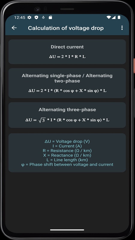 Electrical Calculations APK - screenshot 3
