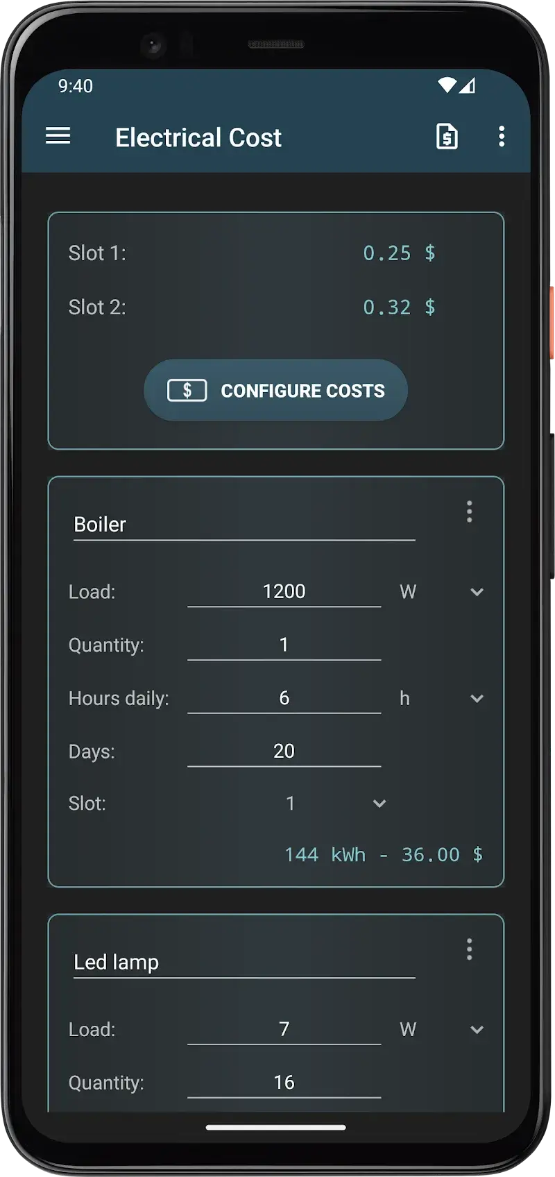 Electrical Cost - screenshot 1
