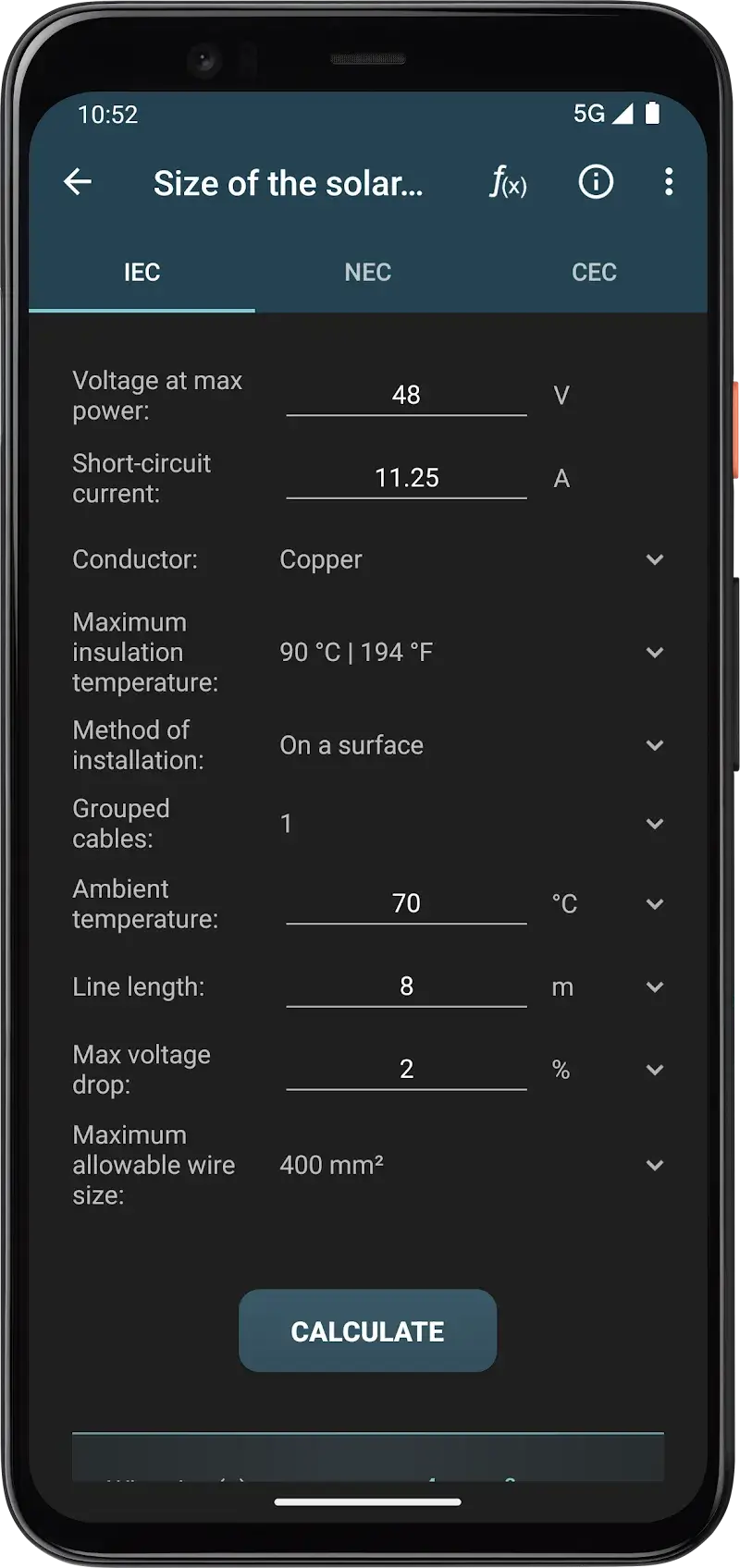 Photovoltaic Calculations - screenshot 2